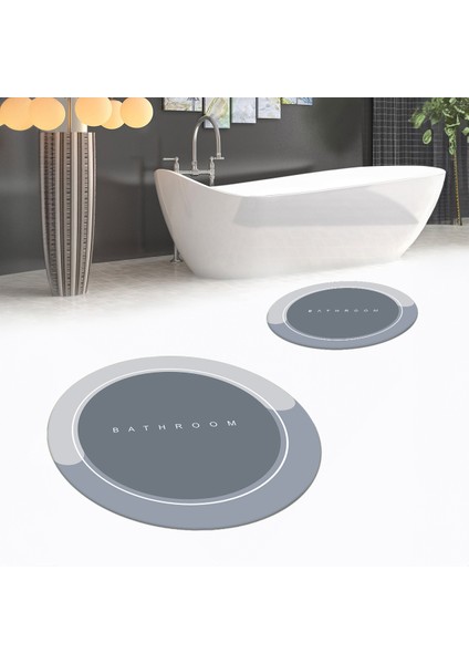 Dijital Baskılı Kaymaz Yıkanabilir Yuvarlak Ikili Banyo Paspas Klozet Takımı, V-Y-Klozet-01-Gri,