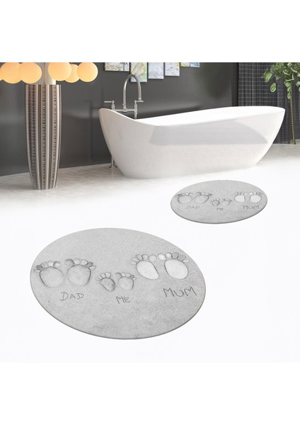 Dijital Baskılı Kaymaz Yıkanabilir Yuvarlak Ikili Banyo Paspas Klozet Takımı, V-Y-Klozet-16-Gri,