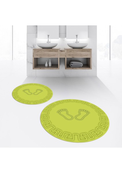 Dijital Baskılı Kaymaz Yıkanabilir Yuvarlak Ikili Banyo Paspas Klozet Takımı, V-Y-Klozet-18-Yeşil, fiyatları