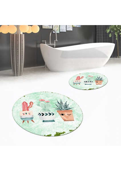 Dijital Baskılı Kaymaz Yıkanabilir Yuvarlak Ikili Banyo Paspas Klozet Takımı, V-Y-Klozet-24-Yeşil, fiyatları