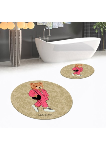 Dijital Baskılı Kaymaz Yıkanabilir Yuvarlak Ikili Banyo Paspas Klozet Takımı, V-Y-Klozet-34-Kahve, fiyatları