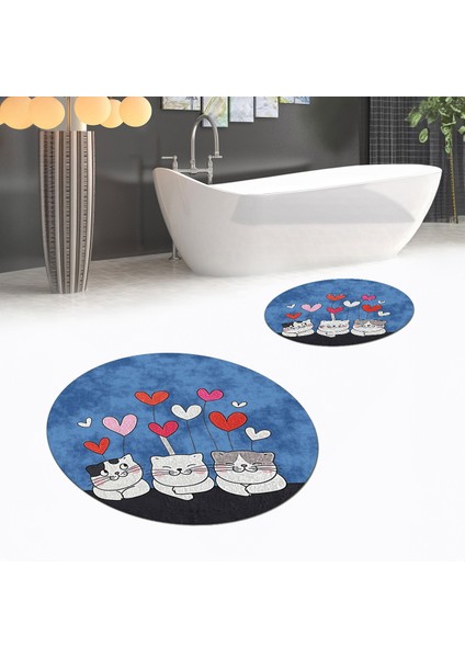 Dijital Baskılı Kaymaz Yıkanabilir Yuvarlak Ikili Banyo Paspas Klozet Takımı, V-Y-Klozet-42-Mavi, fiyatları