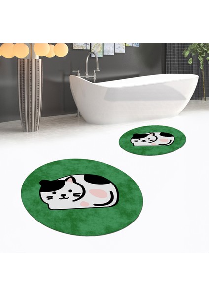 Dijital Baskılı Kaymaz Yıkanabilir Yuvarlak Ikili Banyo Paspas Klozet Takımı, V-Y-Klozet-43-Yeşil, fiyatları