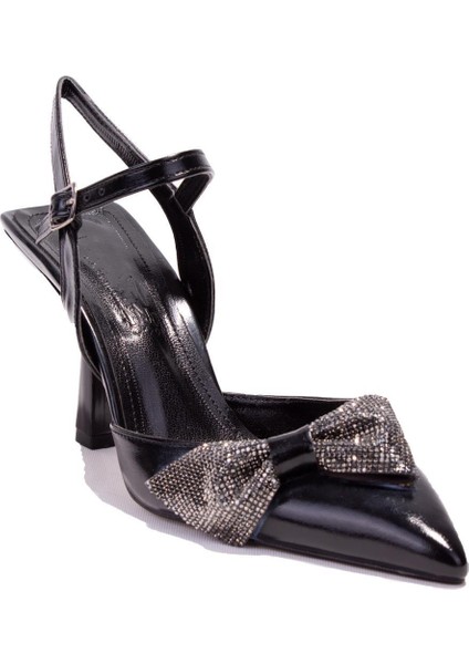 DZA07-1204899BB Siyah Taşlı Abiye Topuklu Kadın Ayakkabı