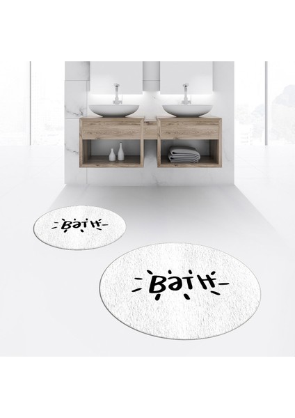 Dijital Baskılı Kaymaz Yıkanabilir Yuvarlak Ikili Banyo Paspas Klozet Takımı, V-Y-Klozet-09-Beyaz, fiyatları