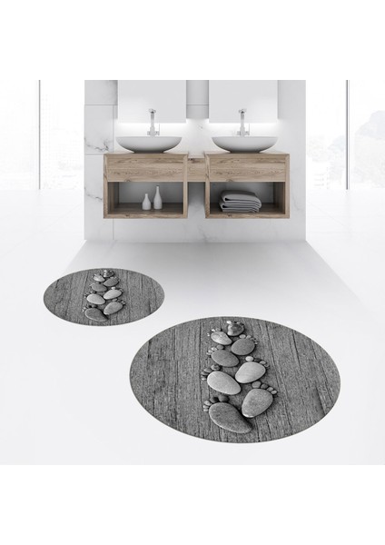 Dijital Baskılı Kaymaz Yıkanabilir Yuvarlak Ikili Banyo Paspas Klozet Takımı, V-Y-Klozet-15-Gri, fiyatları