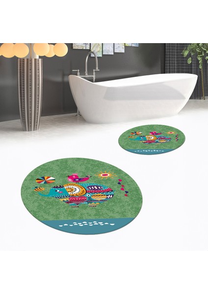 Dijital Baskılı Kaymaz Yıkanabilir Yuvarlak Ikili Banyo Paspas Klozet Takımı, V-Y-Klozet-31-Yeşil, fiyatları