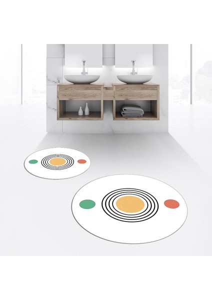 Dijital Baskılı Kaymaz Yıkanabilir Yuvarlak Ikili Banyo Paspas Klozet Takımı, V-Y-Klozet-49-Beyaz,