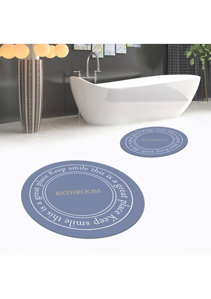 Dijital Baskılı Kaymaz Yıkanabilir Yuvarlak Ikili Banyo Paspas Klozet Takımı, V-Y-Klozet-05-Mavi,