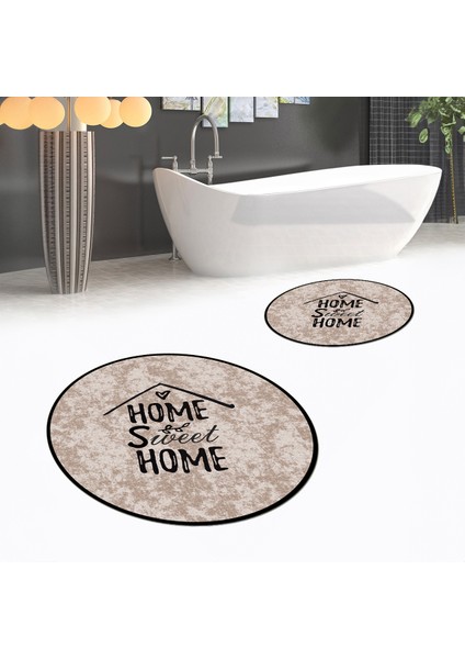 Dijital Baskılı Kaymaz Yıkanabilir Yuvarlak Ikili Banyo Paspas Klozet Takımı, V-Y-Klozet-14-Kahve,