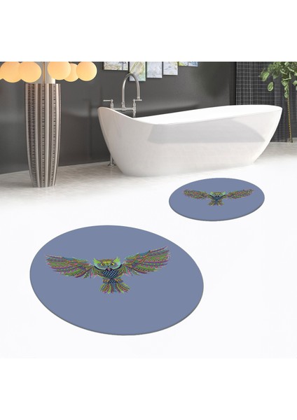 Dijital Baskılı Kaymaz Yıkanabilir Yuvarlak Ikili Banyo Paspas Klozet Takımı, V-Y-Klozet-37-Mavi, fiyatları