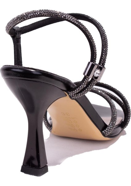 DZA07-337052BB Siyah Taşlı Abiye Topuklu Kadın Ayakkabı fırsatları