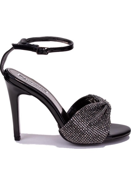 DZA07-1240925BB Siyah Ayna Taşlı Abiye Topuklu Kadın Ayakkabı fiyatları