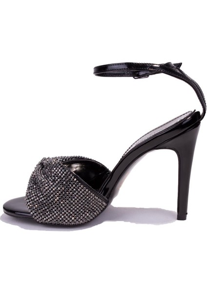DZA07-1240925BB Siyah Ayna Taşlı Abiye Topuklu Kadın Ayakkabı modelleri