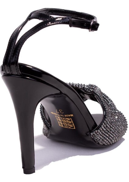 DZA07-1240925BB Siyah Ayna Taşlı Abiye Topuklu Kadın Ayakkabı fırsatları