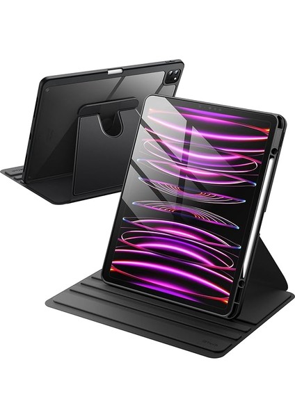 Apple iPad Pro 12.9 (2020) 4. Nesil Kalem Şarjına Uygun Yatay ve Dikey Standlı Kalemlikli Ninex Smart Kılıf A2229 A2069 A2232 A2233