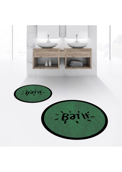 Dijital Baskılı Kaymaz Yıkanabilir Yuvarlak Ikili Banyo Paspas Klozet Takımı, V-Y-Klozet-10-Yeşil, fiyatları