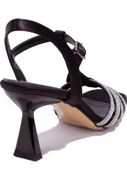 DZA07-1125051BB Siyah Saten Taşlı Abiye Topuklu Kadın Ayakkabı fırsatları