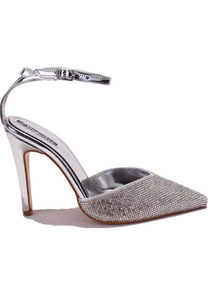 DZA07-1240870BB Gümüş Ayna Taşlı Abiye Topuklu Kadın Ayakkabı fiyatları