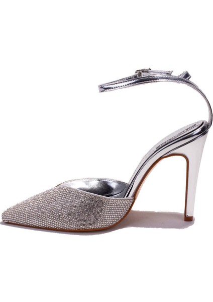 DZA07-1240870BB Gümüş Ayna Taşlı Abiye Topuklu Kadın Ayakkabı modelleri
