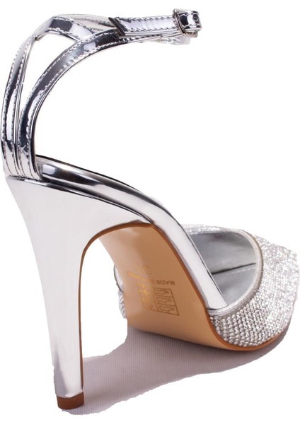 DZA07-1240870BB Gümüş Ayna Taşlı Abiye Topuklu Kadın Ayakkabı fırsatları