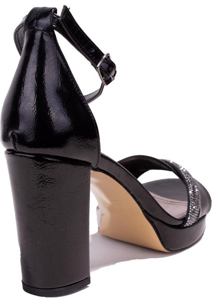 DZA07-337152BB Siyah Rugan Tek Bant Platform Topuklu Kadın Ayakkabı fırsatları