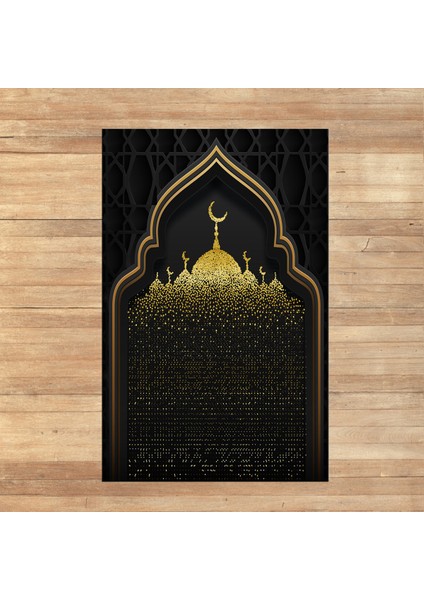 Dijital Baskılı Yıkanabilir Hediyelik Namazlık Seccade Halı, V-Seccade-05-Siyah,