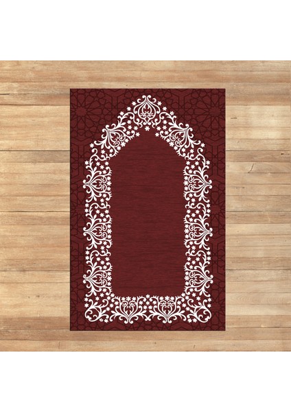 Dijital Baskılı Yıkanabilir Hediyelik Namazlık Seccade Halı, V-Seccade-12-Bordo,