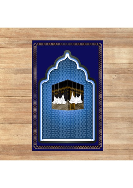 Dijital Baskılı Yıkanabilir Hediyelik Namazlık Seccade Halı, V-Seccade-04-Mavi,
