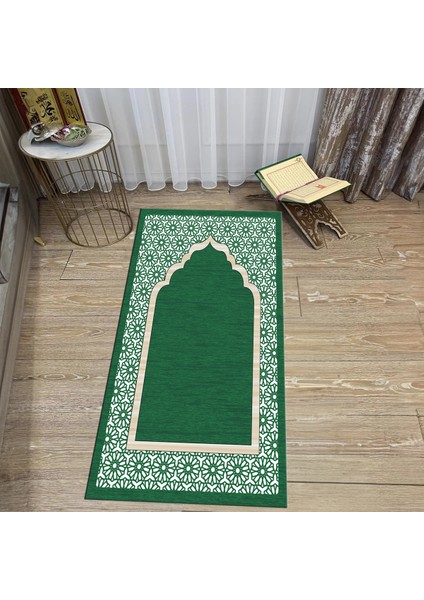 Dijital Baskılı Yıkanabilir Hediyelik Namazlık Seccade Halı, V-Seccade-17-Yeşil,