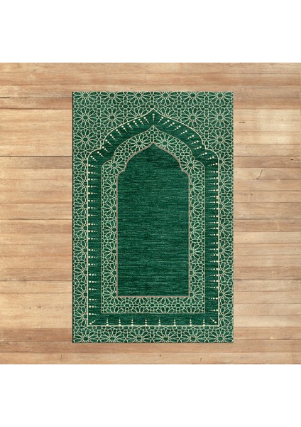 Dijital Baskılı Yıkanabilir Hediyelik Namazlık Seccade Halı, V-Seccade-09-Yeşil,