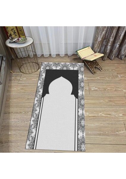 Dijital Baskılı Yıkanabilir Hediyelik Namazlık Seccade Halı, V-Seccade-25-Gri,