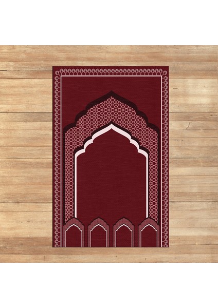 Dijital Baskılı Yıkanabilir Hediyelik Namazlık Seccade Halı, V-Seccade-02-Kırmızı,