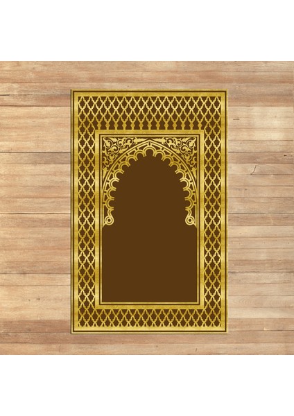 Dijital Baskılı Yıkanabilir Hediyelik Namazlık Seccade Halı, V-Seccade-01-Kahverengi,