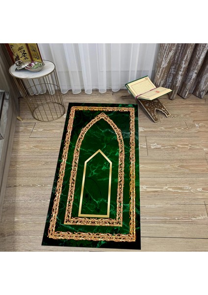 Dijital Baskılı Yıkanabilir Hediyelik Namazlık Seccade Halı, V-Seccade-21-Yeşil,