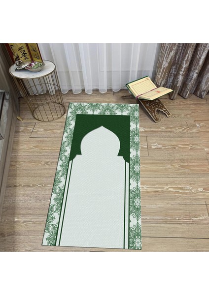 Dijital Baskılı Yıkanabilir Hediyelik Namazlık Seccade Halı, V-Seccade-25-Yeşil,