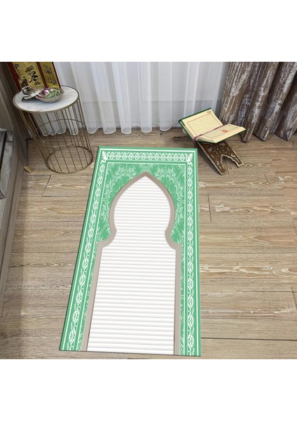 Dijital Baskılı Yıkanabilir Hediyelik Namazlık Seccade Halı, V-Seccade-27-Yeşil,