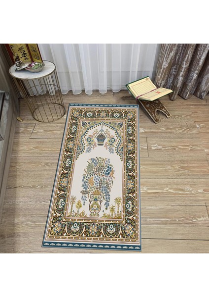 Dijital Baskılı Yıkanabilir Hediyelik Namazlık Seccade Halı, V-Seccade-29-Mavi,