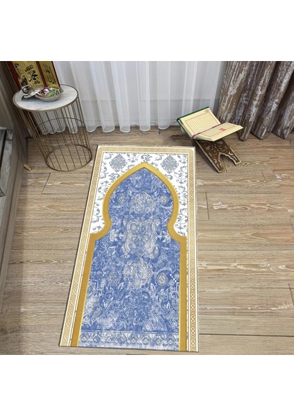 Dijital Baskılı Yıkanabilir Hediyelik Namazlık Seccade Halı, V-Seccade-26-Mavi,