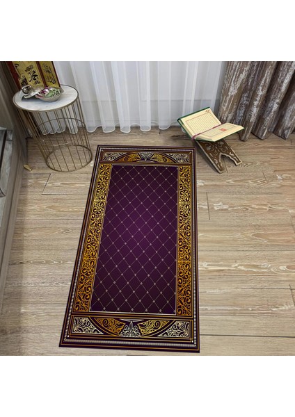 Dijital Baskılı Yıkanabilir Hediyelik Namazlık Seccade Halı, V-Seccade-22-Mor,