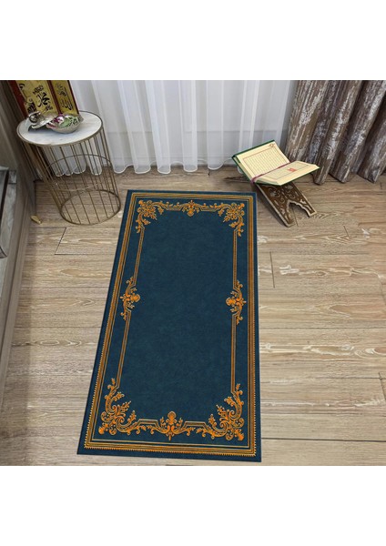 Dijital Baskılı Yıkanabilir Hediyelik Namazlık Seccade Halı, V-Seccade-23-Mavi,