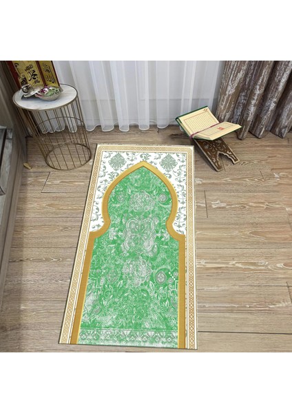 Dijital Baskılı Yıkanabilir Hediyelik Namazlık Seccade Halı, V-Seccade-26-Yeşil,