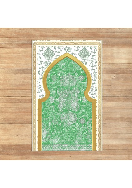 Dijital Baskılı Yıkanabilir Hediyelik Namazlık Seccade Halı, V-Seccade-26-Yeşil,