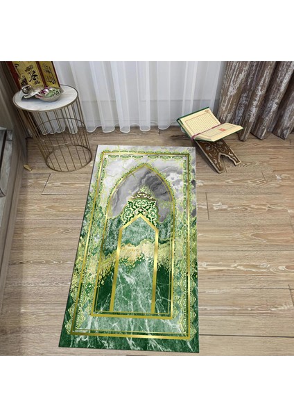 Dijital Baskılı Yıkanabilir Hediyelik Namazlık Seccade Halı, V-Seccade-36-Yeşil,