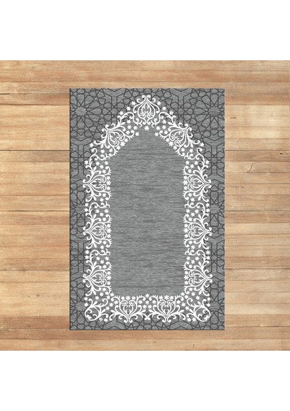Dijital Baskılı Yıkanabilir Hediyelik Namazlık Seccade Halı, V-Seccade-12-Gri,