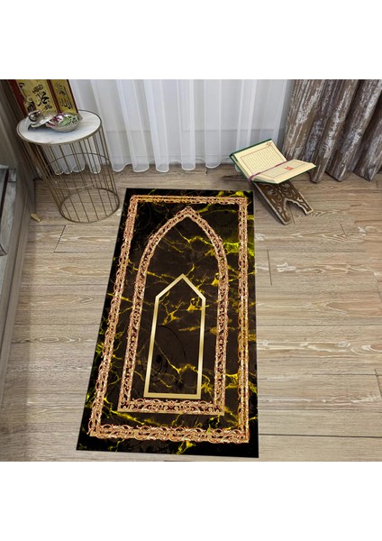 Dijital Baskılı Yıkanabilir Hediyelik Namazlık Seccade Halı, V-Seccade-21-Gold,