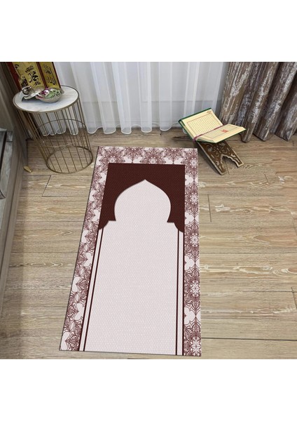 Dijital Baskılı Yıkanabilir Hediyelik Namazlık Seccade Halı, V-Seccade-25-Kahverengi,