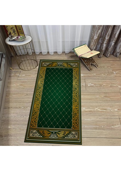 Dijital Baskılı Yıkanabilir Hediyelik Namazlık Seccade Halı, V-Seccade-22-Yeşil,