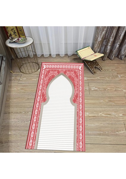 Dijital Baskılı Yıkanabilir Hediyelik Namazlık Seccade Halı, V-Seccade-27-Kırmızı,
