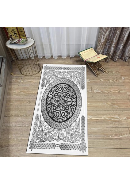 Dijital Baskılı Yıkanabilir Hediyelik Namazlık Seccade Halı, V-Seccade-37-Gri,